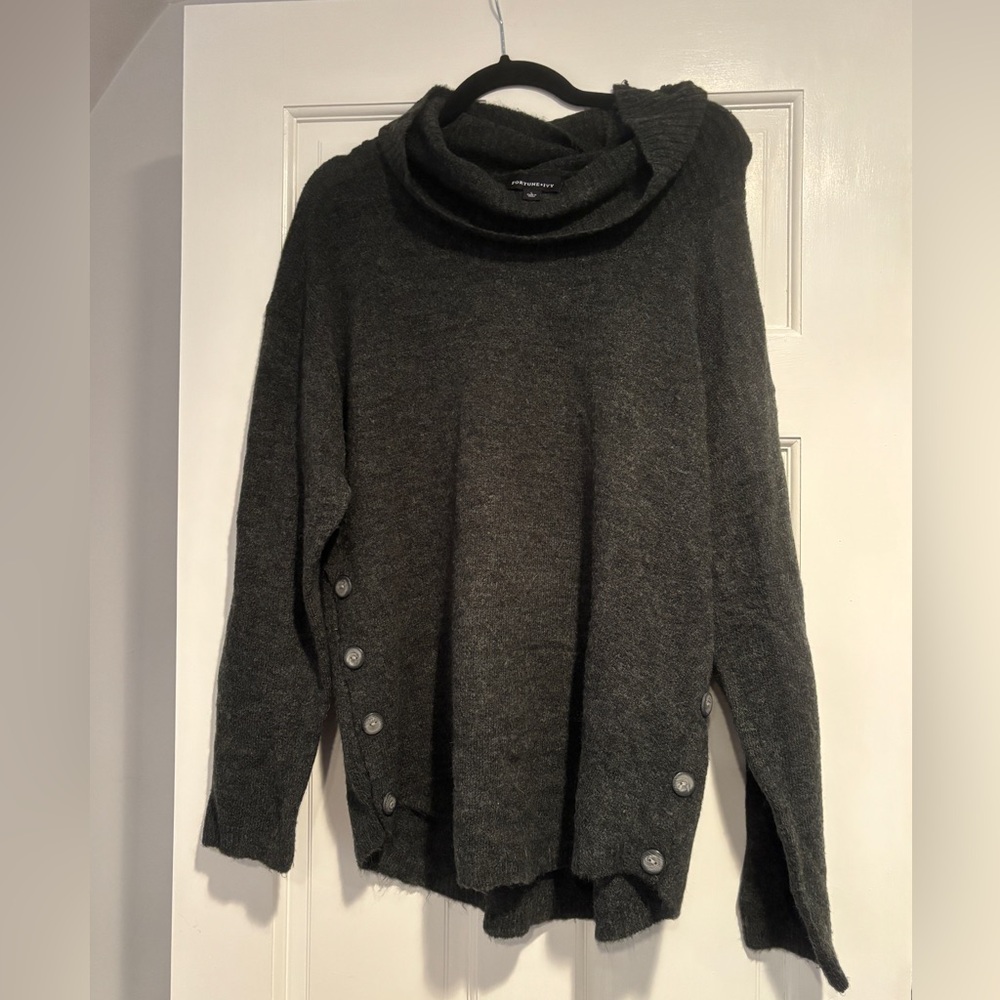 Lightweight super soft 
Grey cowl neck Sweater 
with 4 buttons on each side